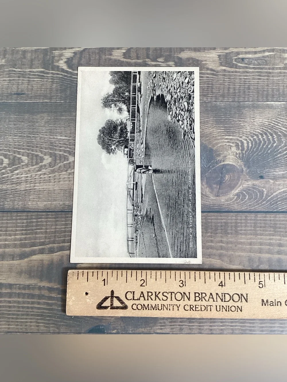 1910s Black & White Postcard Bridge At Stoney Point Thedford Ontario Touring Car